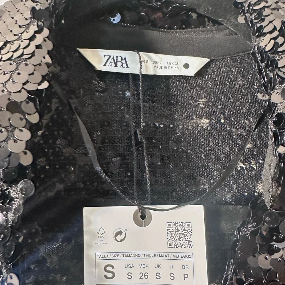 Zara Women's Sparkling Black Sequin Blazer - Picture 3 of 7